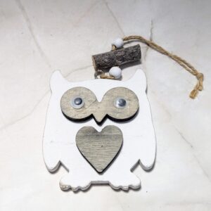 Fa bagoly szívvel - Fehér