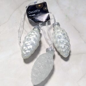 Üveg toboz fehér-ezüst 6cm 3db-os