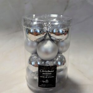 Üveggömb akasztós ezüst 3,5cm 16db-os